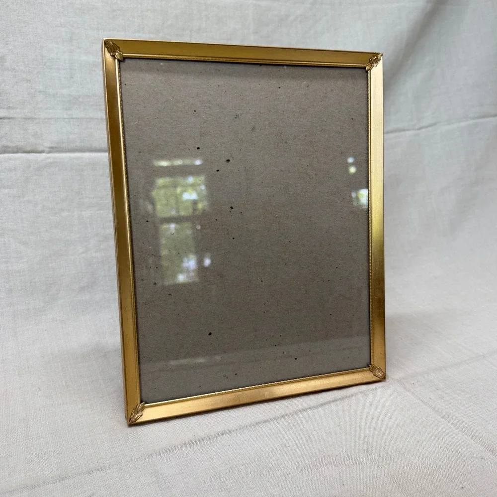 Vintage Gold Metal Tabletop Picture Frame 8x10 Ornate Corner Desk Frame 1950s